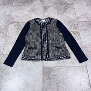 Chico's Size 1 Jacket Leopard Tweed Wool Blend Career Cardigan Hook Latch